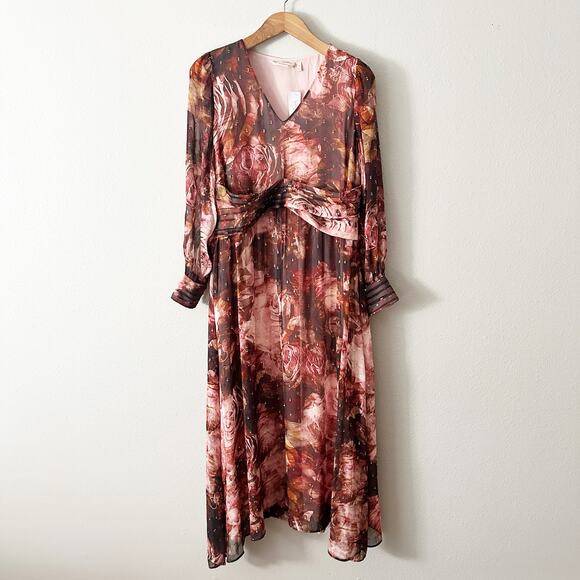 Soft Surroundings Silk & Gold Metallic Long Sleeve Rina Maxi Dress size 12 NEW - Picture 1 of 13
